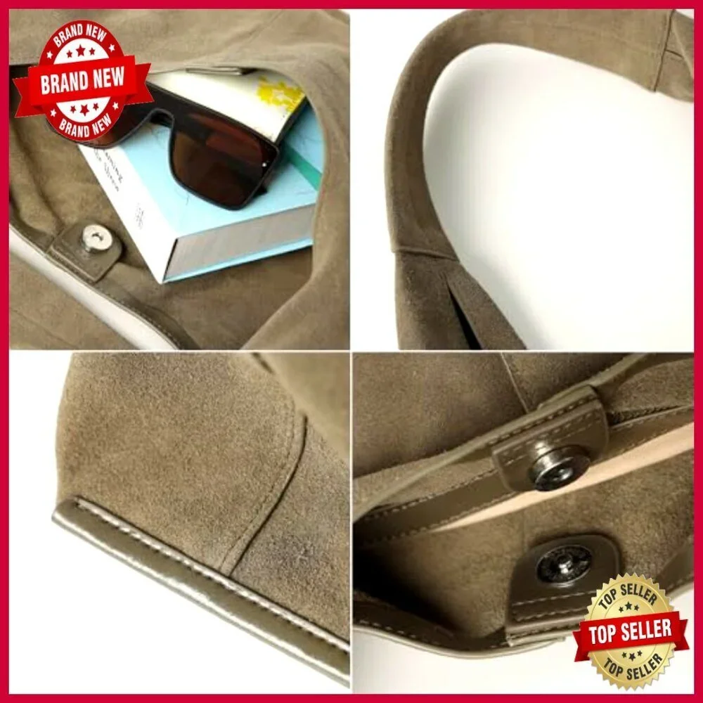 Large Genuine Suede Leather Hobo Bag with Detachable Clutch_4